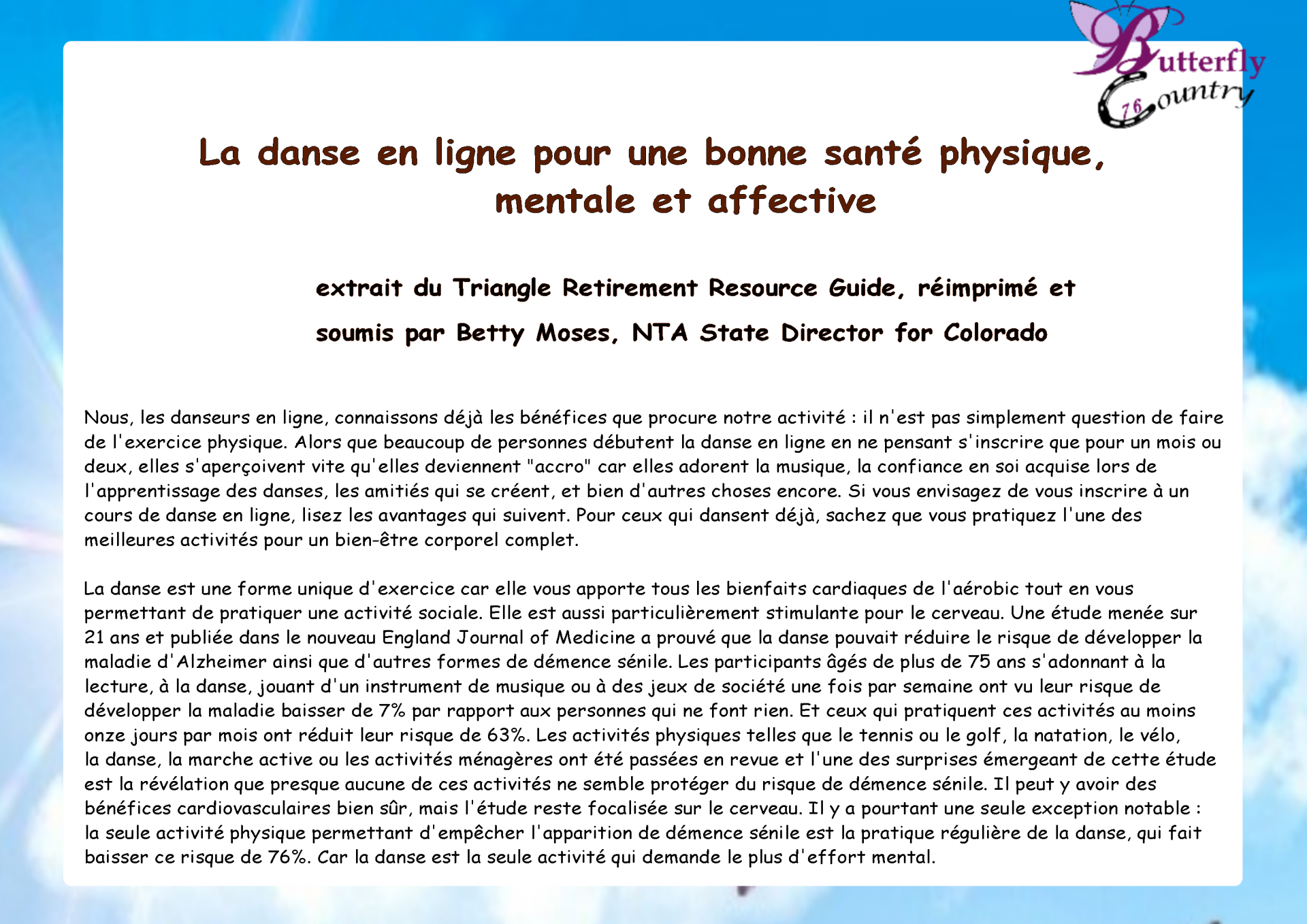 La danse en ligne pour une bonne sante physique mentale et affective 1