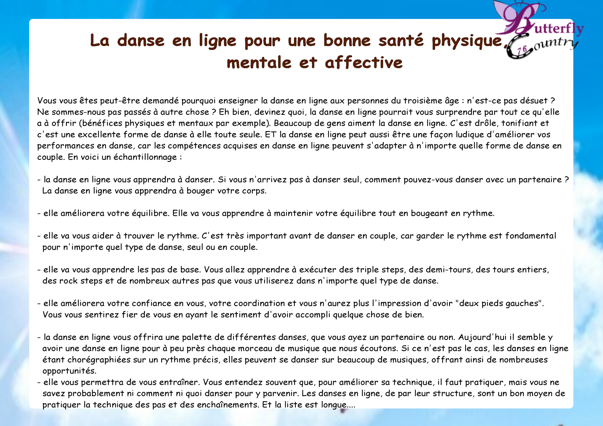 La danse en ligne pour une bonne sante physique mentale et affective 2