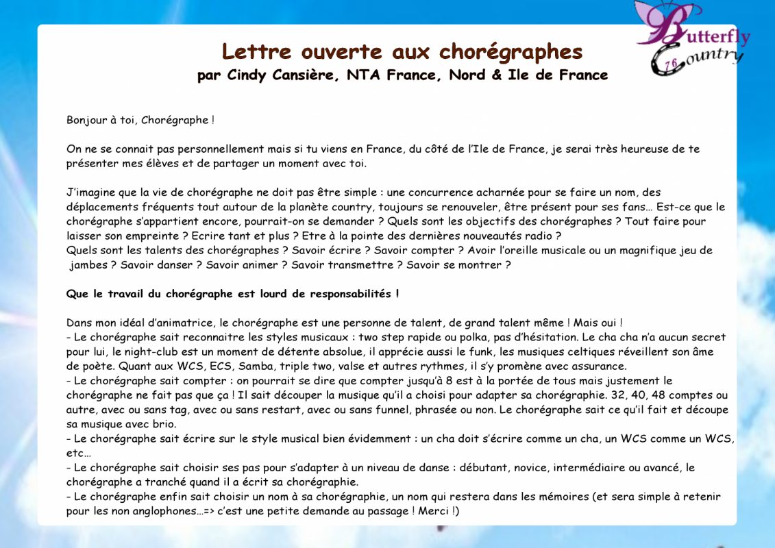 Lettre ouverte aux choregraphes 1